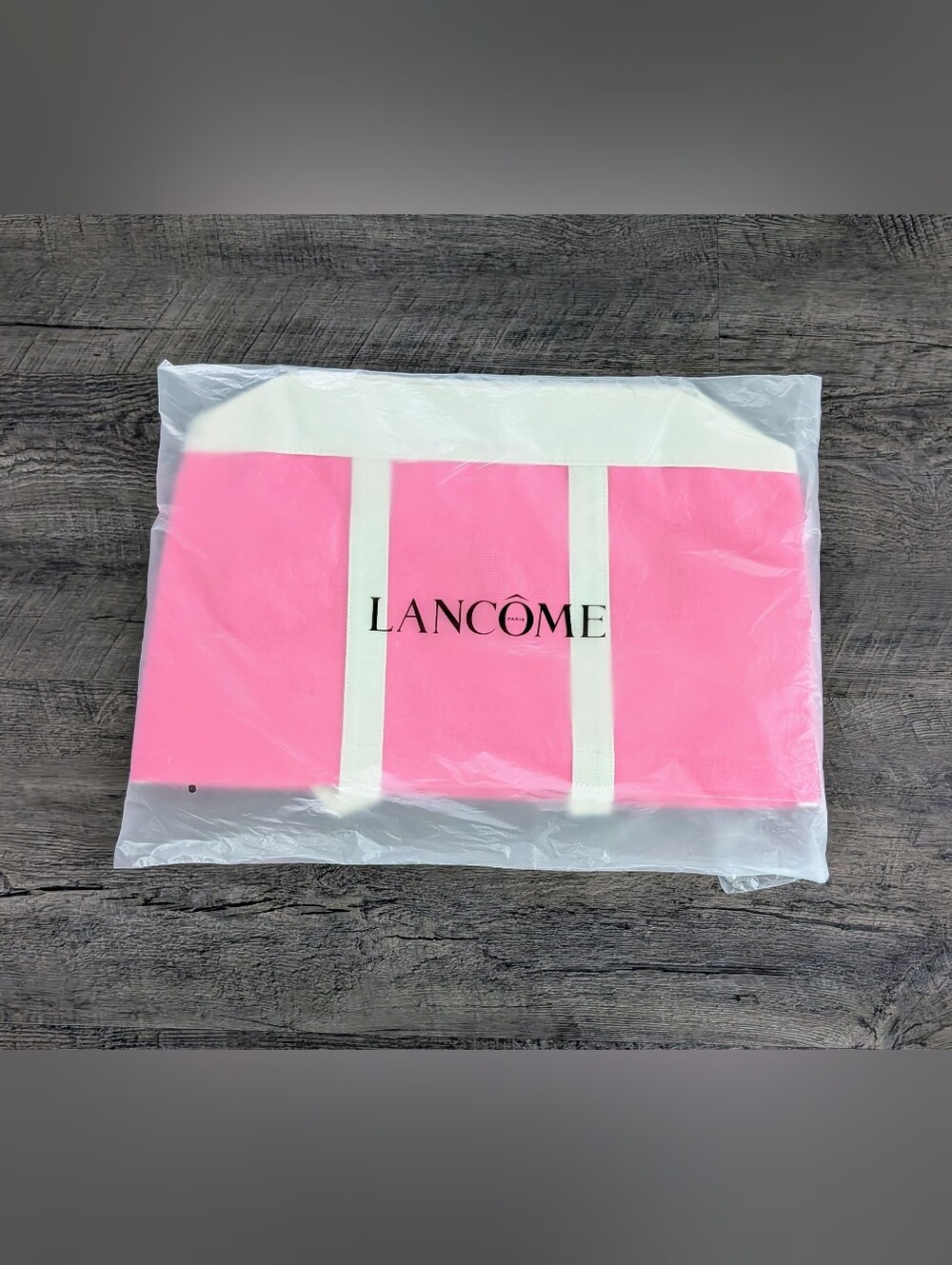 LANCOME LC Lanconic Tote Bag S1 26 Pink/White Canvas 17"x12"x5" New In Package